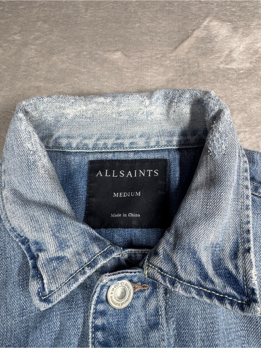 All Saints Men’s 100% Cotton Distressed Denim Blue Jean Button Jacket Size M - Picture 4 of 17